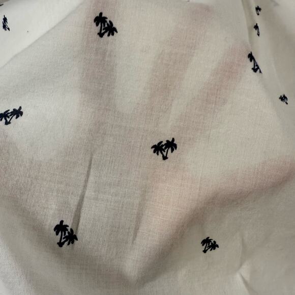 Grayson Women's 4 White Blue Palm Tree Cotton Long Sleeve Button Down Shirt - Picture 9 of 10